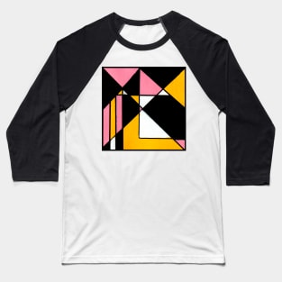 Pink Yellow Black White Geometric Abstract Acrylic Painting Baseball T-Shirt